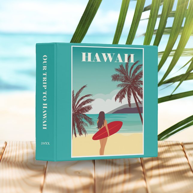 Retro Hawaii Girl Surfer Travel Poster Scrapbook 3 Ring Binder (Creator Uploaded)