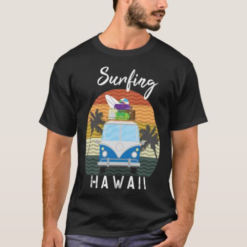 Retro Hawaii Hippie Van Beach Surfer Longboard boa T_Shirt