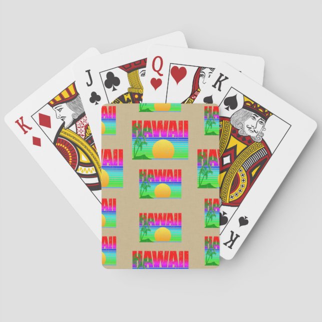Retro Hawaii Sunset Beach Poker Cards (Back)