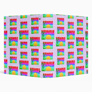 Retro Hawaii Sunset Beach Purple Hibiscus 3 Ring Binder