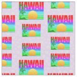 Retro Hawaii Sunset Beach Purple Hibiscus Fabric