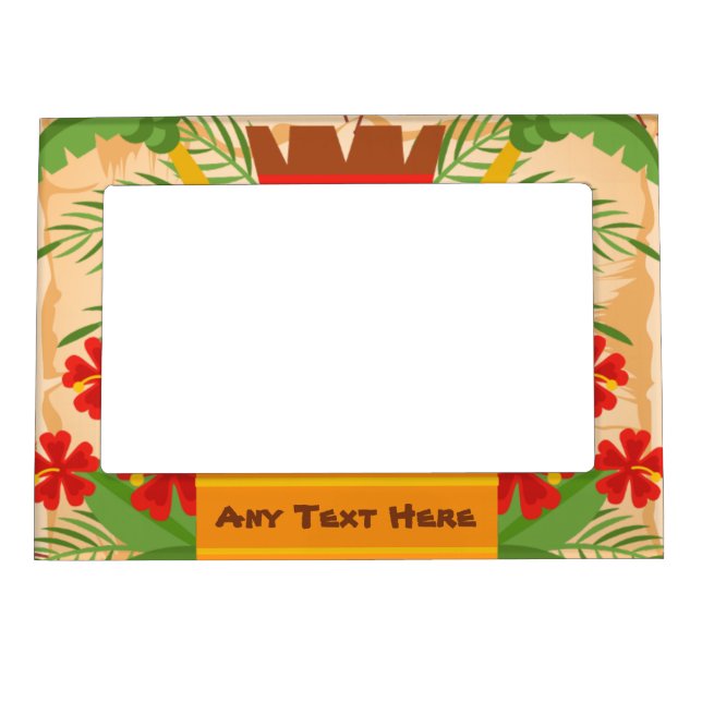 Retro Hawaii Vacation Photo Red Flowers Green Palm Magnetic Frame (Front)