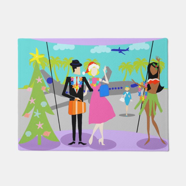 Retro Hawaiian Christmas Door Mat (Front)