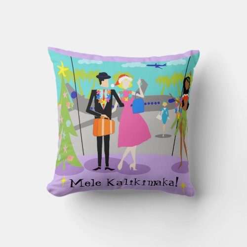 Retro Hawaiian Christmas Throw Pillow