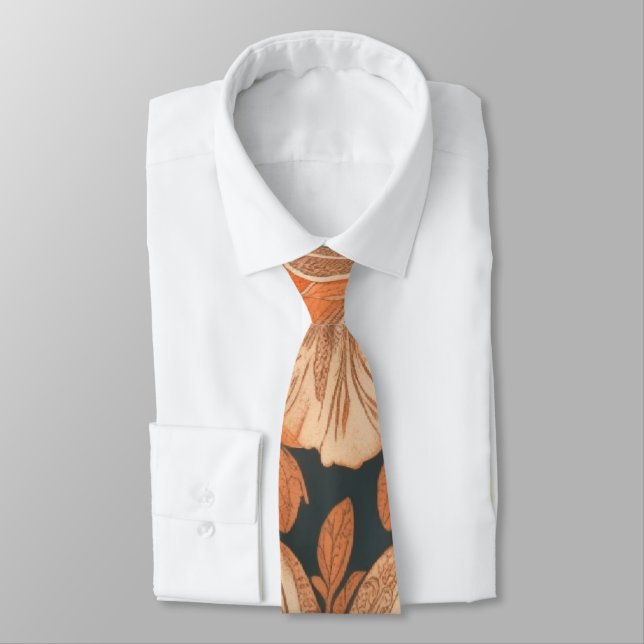 Retro Hawaiian floarl pattern Summer orange Neck Tie (Tied)