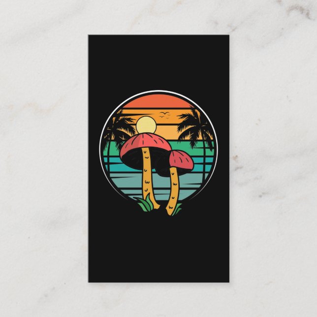 Retro Hawaiian Mushroom Sunset Business Card (Front)
