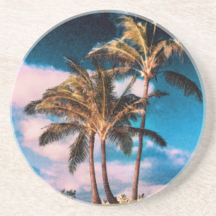 Retro Hawaiian Palm Trees Customized Palms Sandstone Coaster