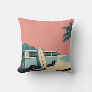 Retro Hawaiian surf Throw Pillow