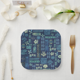 Retro Hawaiian Tiki Paper Plates