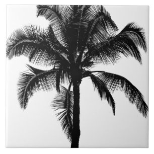 Retro Hawaiian Tropical Palm Tree Silhouette Black Ceramic Tile