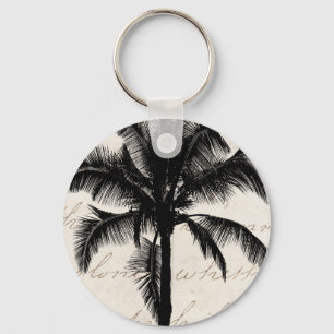 Retro Hawaiian Tropical Palm Tree Silhouette Black Keychain