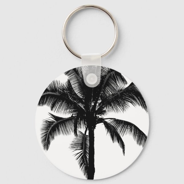 Retro Hawaiian Tropical Palm Tree Silhouette Black Keychain (Front)