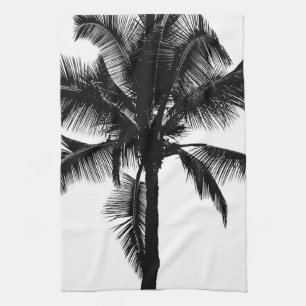 Retro Hawaiian Tropical Palm Tree Silhouette Black Kitchen Towel