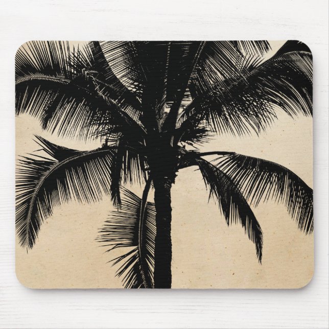 Retro Hawaiian Tropical Palm Tree Silhouette Black Mouse Pad (Front)