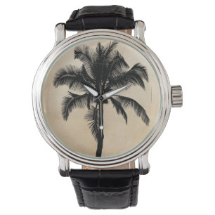 Retro Hawaiian Tropical Palm Tree Silhouette Black Watch