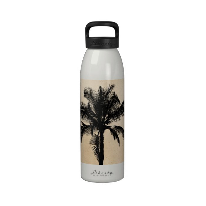 Retro Hawaiian Tropical Palm Tree Silhouette Black Water Bottle
