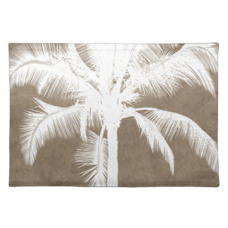 Retro Hawaiian Tropical Palm Tree Silhouette White Cloth Placemat