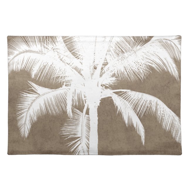 Retro Hawaiian Tropical Palm Tree Silhouette White Cloth Placemat (Front)