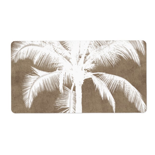 Retro Hawaiian Tropical Palm Tree Silhouette White Label (Front)