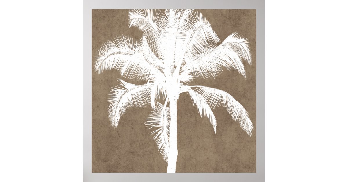 Retro Hawaiian Tropical Palm Tree Silhouette White Poster | Zazzle