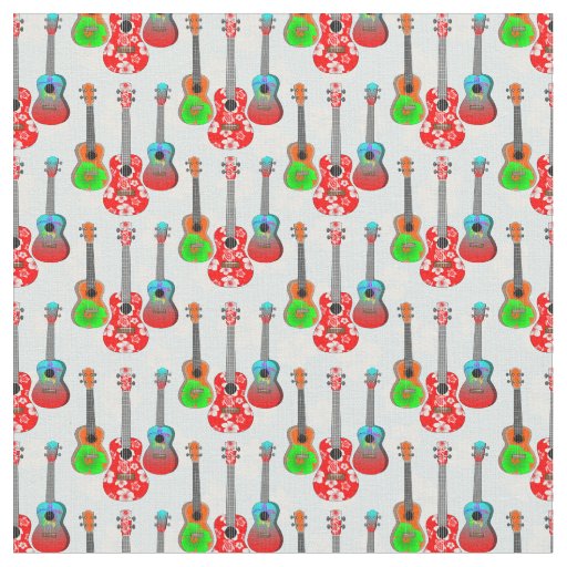 Retro Hawaiian Ukulele Floral Fabric
