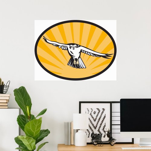 Retro Hawk Flying Poster