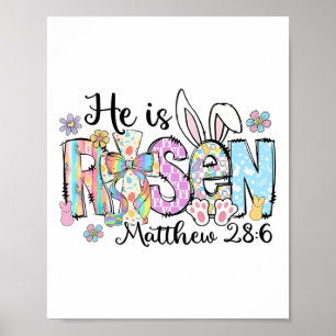Retro He Is Risen Bunny Easter Rabbit Christian Go Poster