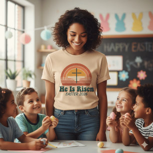 Retro He Is Risen Easter 2026 Christian Cross Suns T-Shirt