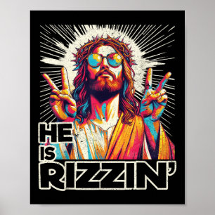 Retro He Is Rizzin Funny Jesus Has Rizzen Easter C Poster