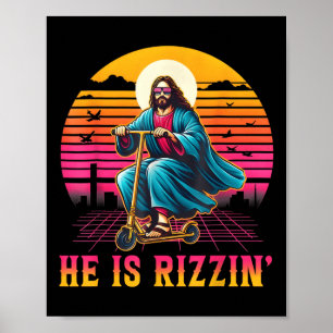 Retro He Is Rizzin Funny Jesus Has Rizzen Easter C Poster