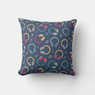 Retro Headphones and Music Notes Pattern Throw Pillow