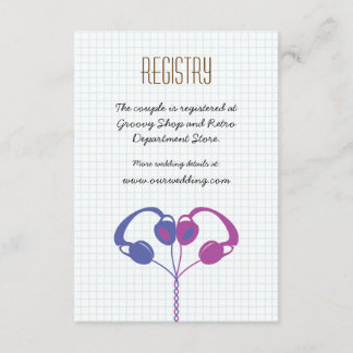 Retro Headphones Heart Music Wedding Purple Indigo Enclosure Card