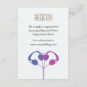 Retro Headphones Heart Music Wedding Purple Indigo Enclosure Card