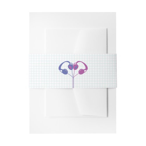 Retro Headphones Heart Music Wedding Purple Indigo Invitation Belly Band