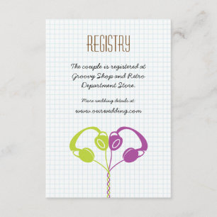 Retro Headphones Heart Music Wedding Purple Lime Enclosure Card