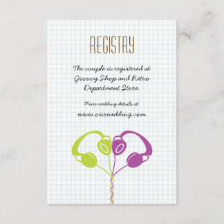 Retro Headphones Heart Music Wedding Purple Lime Enclosure Card