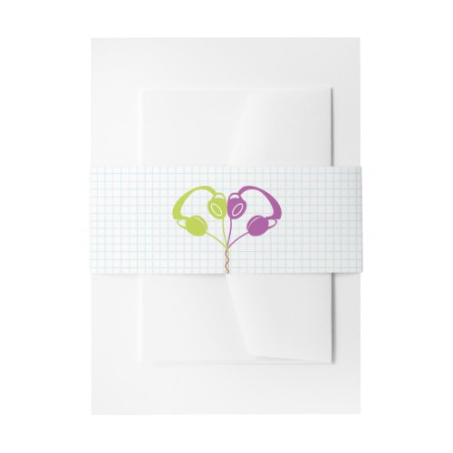 Retro Headphones Heart Music Wedding Purple Lime Invitation Belly Band