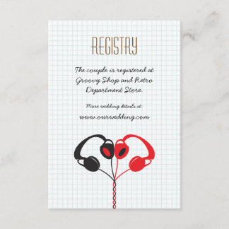 Retro Headphones Heart Music Wedding Red and Black Enclosure Card