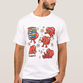 Retro Heart Book Lovers T-Shirt