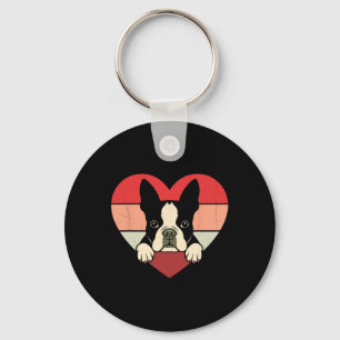 Retro Heart Boston Terrier Dog Vintage Valentine W Keychain