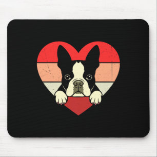 Retro Heart Boston Terrier Dog Vintage Valentine W Mouse Pad