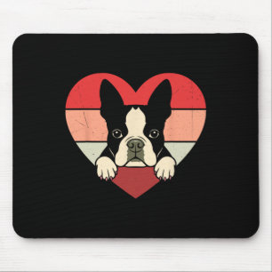 Retro Heart Boston Terrier Dog Vintage Valentine W Mouse Pad