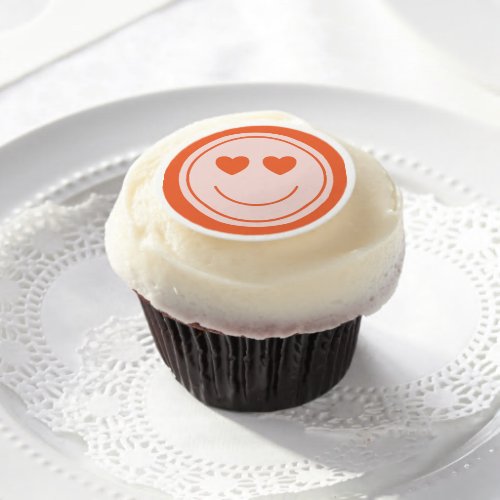 Retro Heart Eyes Happy Face Edible Frosting Rounds