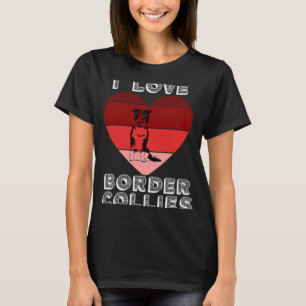 Retro Heart I Love Border Collie For Girls Valent T-Shirt
