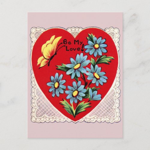 Retro Heart Lace and Flowers Valentine Postcard