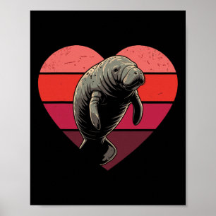 Retro Heart Manatee Vintage Valentine Womens Mens Poster