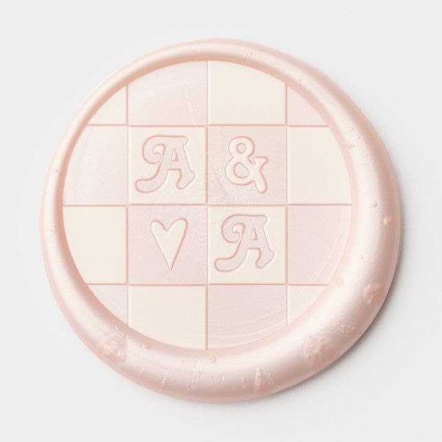 Retro Heart Monogram Chequered Initials Wedding Wax Seal Sticker (Front)