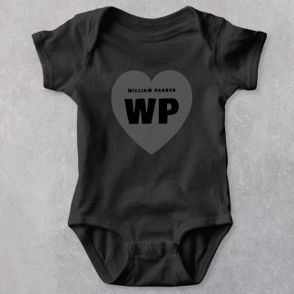 Retro Heart Monogram Newborn Black Outfit Custom Baby Bodysuit