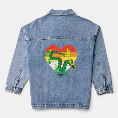 Retro Heart Mythical Creature Chinese Asian Cultur Denim Jacket