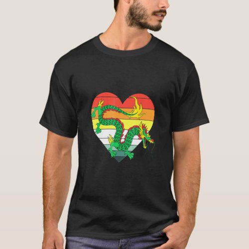 Retro Heart Mythical Creature Chinese Asian Cultur T_Shirt